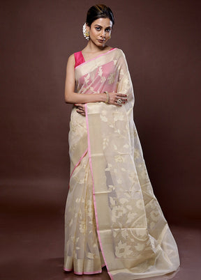 Cream Organza Saree With Blouse Piece - Indian Silk House Agencies