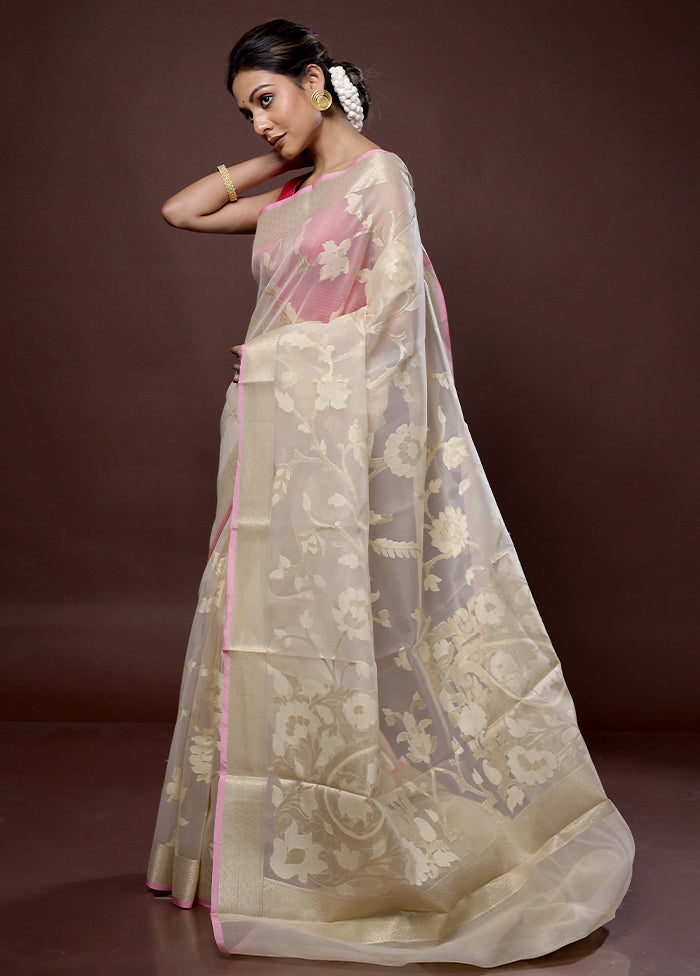 Cream Organza Saree With Blouse Piece - Indian Silk House Agencies