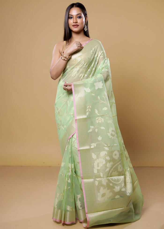 Green Organza Saree With Blouse Piece