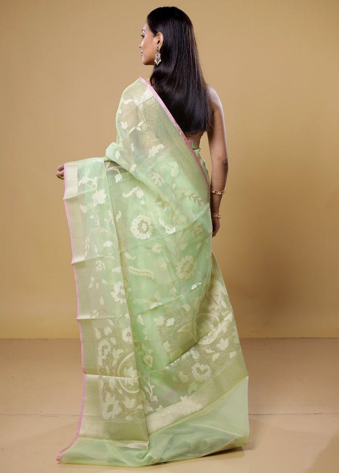 Green Organza Saree With Blouse Piece