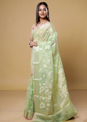 Green Organza Saree With Blouse Piece