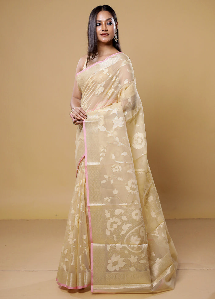 Cream Organza Saree With Blouse Piece