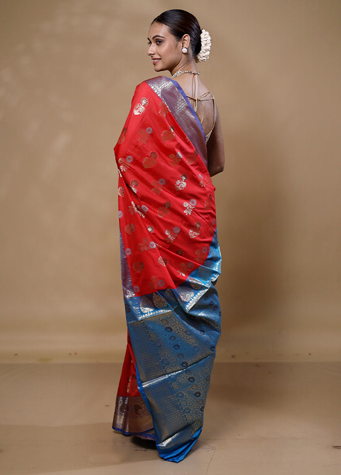 Red Dupion Silk Saree With Blouse Piece