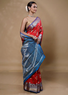 Red Dupion Silk Saree With Blouse Piece