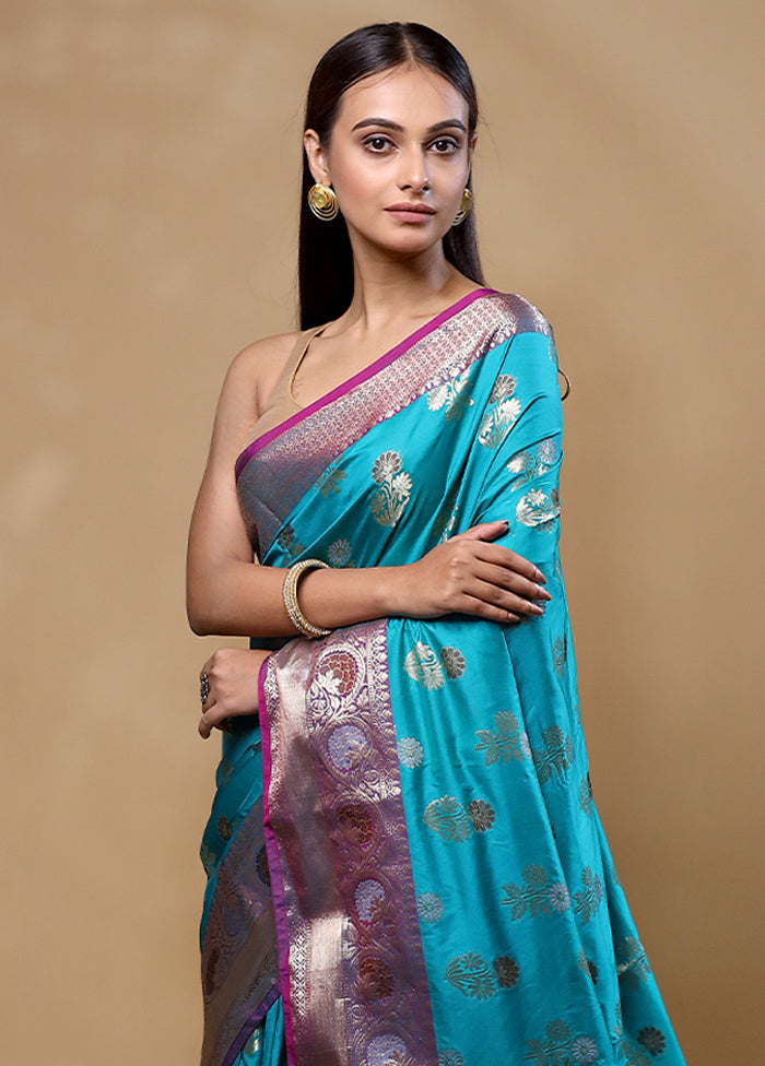 Blue Dupion Silk Saree With Blouse Piece