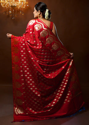 Red Banarasi Silk Saree With Blouse Piece