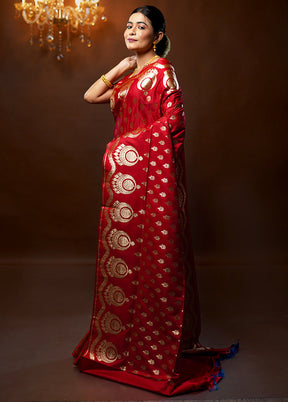 Red Banarasi Silk Saree With Blouse Piece