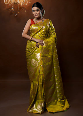 Green Banarasi Silk Saree With Blouse Piece - Indian Silk House Agencies