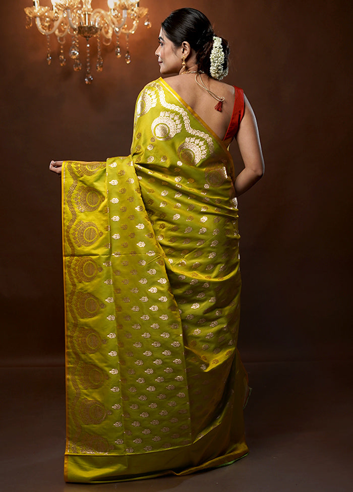 Green Banarasi Silk Saree With Blouse Piece - Indian Silk House Agencies