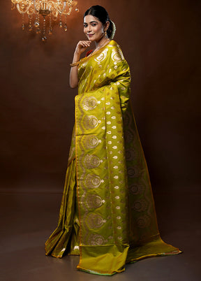 Green Banarasi Silk Saree With Blouse Piece - Indian Silk House Agencies