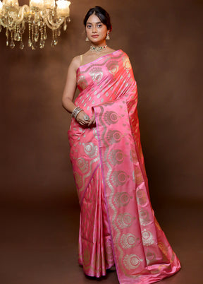 Pink Banarasi Silk Saree With Blouse Piece