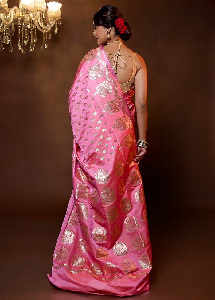 Pink Banarasi Silk Saree With Blouse Piece