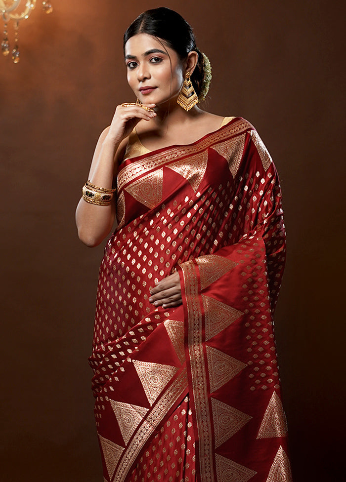 Red Banarasi Silk Saree With Blouse Piece