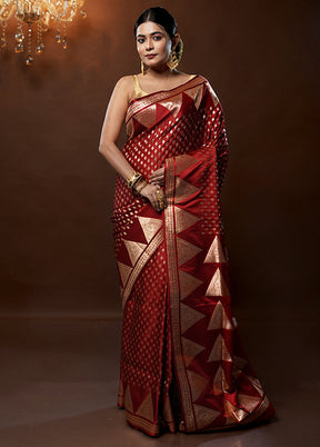 Red Banarasi Silk Saree With Blouse Piece