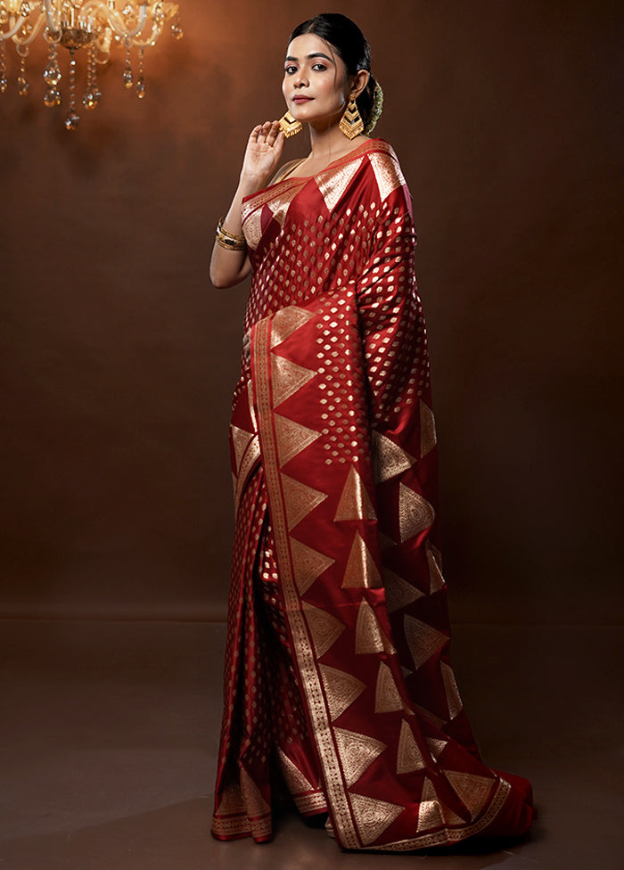 Red Banarasi Silk Saree With Blouse Piece