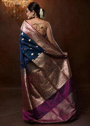 Blue Banarasi Silk Saree With Blouse Piece