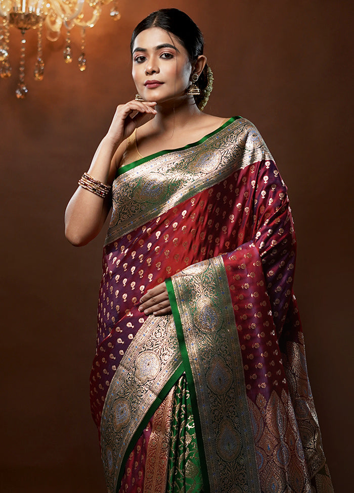 Purple Banarasi Silk Saree With Blouse Piece