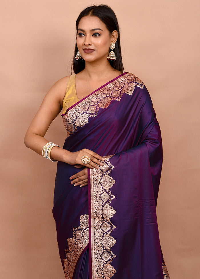 Purple Banarasi Pure Silk Saree With Blouse Piece - Indian Silk House Agencies