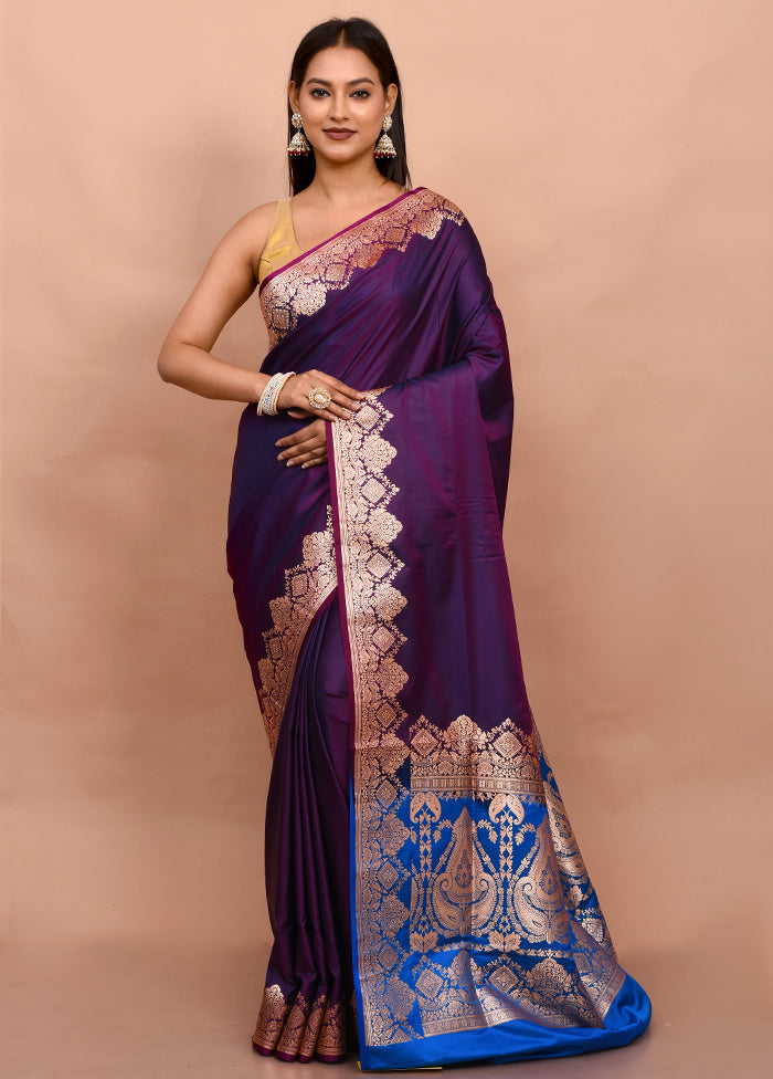 Purple Banarasi Pure Silk Saree With Blouse Piece - Indian Silk House Agencies