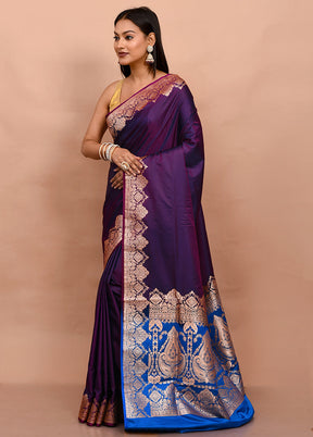 Purple Banarasi Pure Silk Saree With Blouse Piece - Indian Silk House Agencies