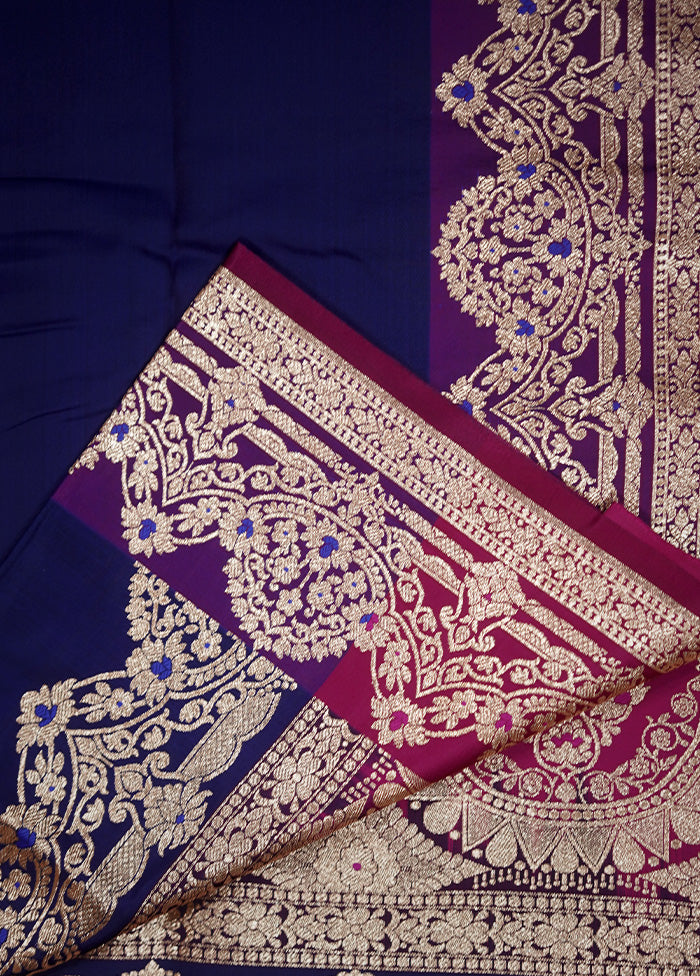 Blue Banarasi Silk Saree With Blouse Piece - Indian Silk House Agencies