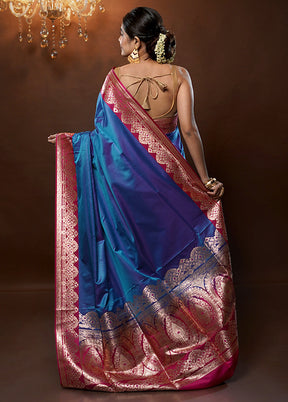 Blue Banarasi Silk Saree With Blouse Piece