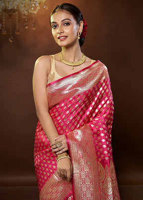 Pink Banarasi Silk Saree With Blouse Piece