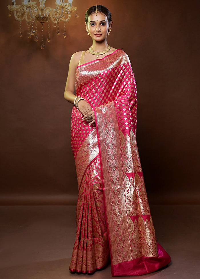 Pink Banarasi Silk Saree With Blouse Piece