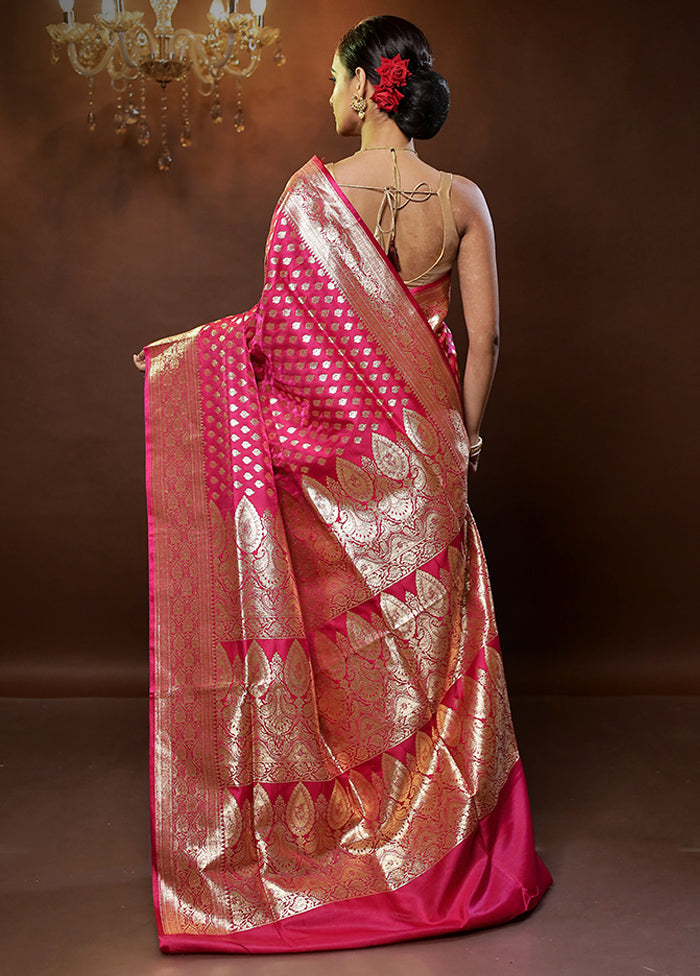 Pink Banarasi Silk Saree With Blouse Piece