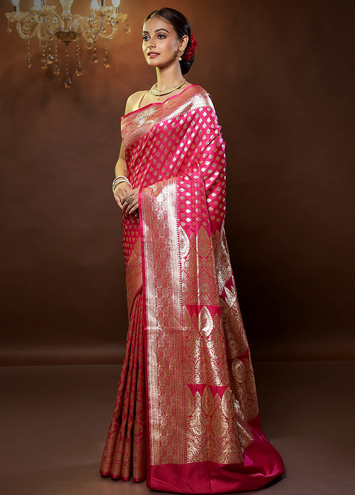 Pink Banarasi Silk Saree With Blouse Piece