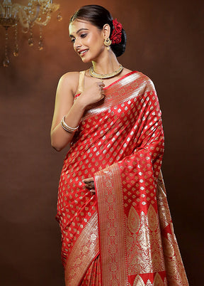 Red Banarasi Silk Saree With Blouse Piece