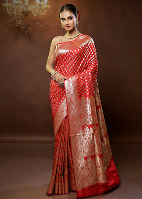 Red Banarasi Silk Saree With Blouse Piece