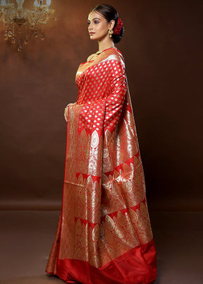 Red Banarasi Silk Saree With Blouse Piece