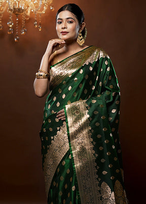 Green Banarasi Silk Saree With Blouse Piece