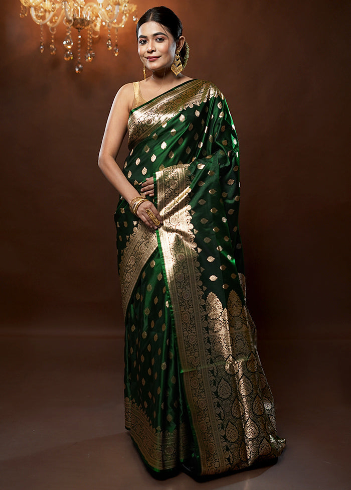 Green Banarasi Silk Saree With Blouse Piece