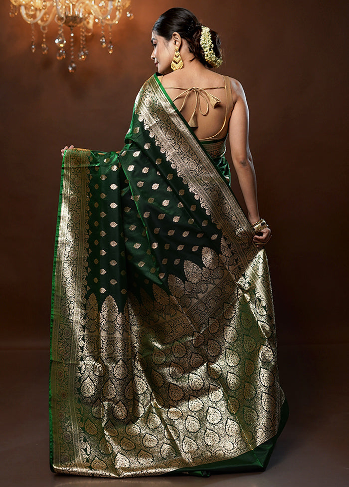 Green Banarasi Silk Saree With Blouse Piece