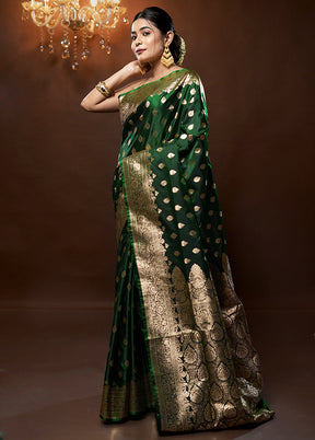 Green Banarasi Silk Saree With Blouse Piece