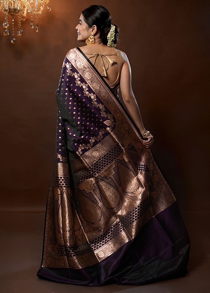 Purple Banarasi Silk Saree With Blouse Piece