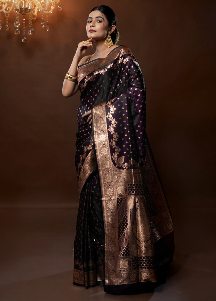 Purple Banarasi Silk Saree With Blouse Piece