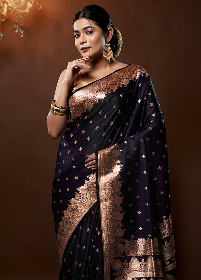 Purple Banarasi Silk Saree With Blouse Piece