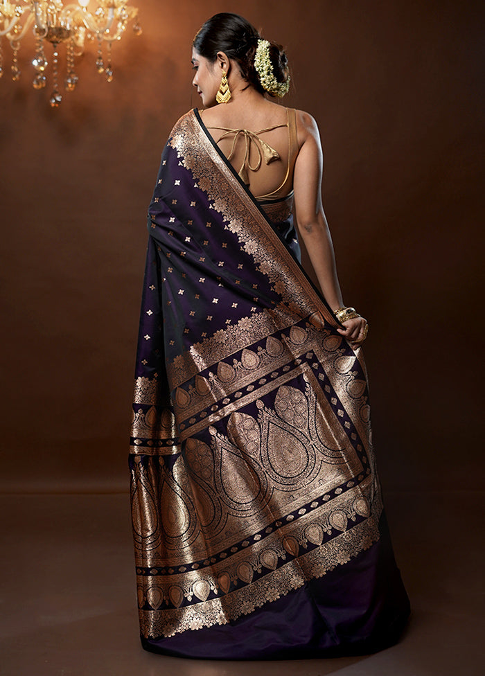 Purple Banarasi Silk Saree With Blouse Piece