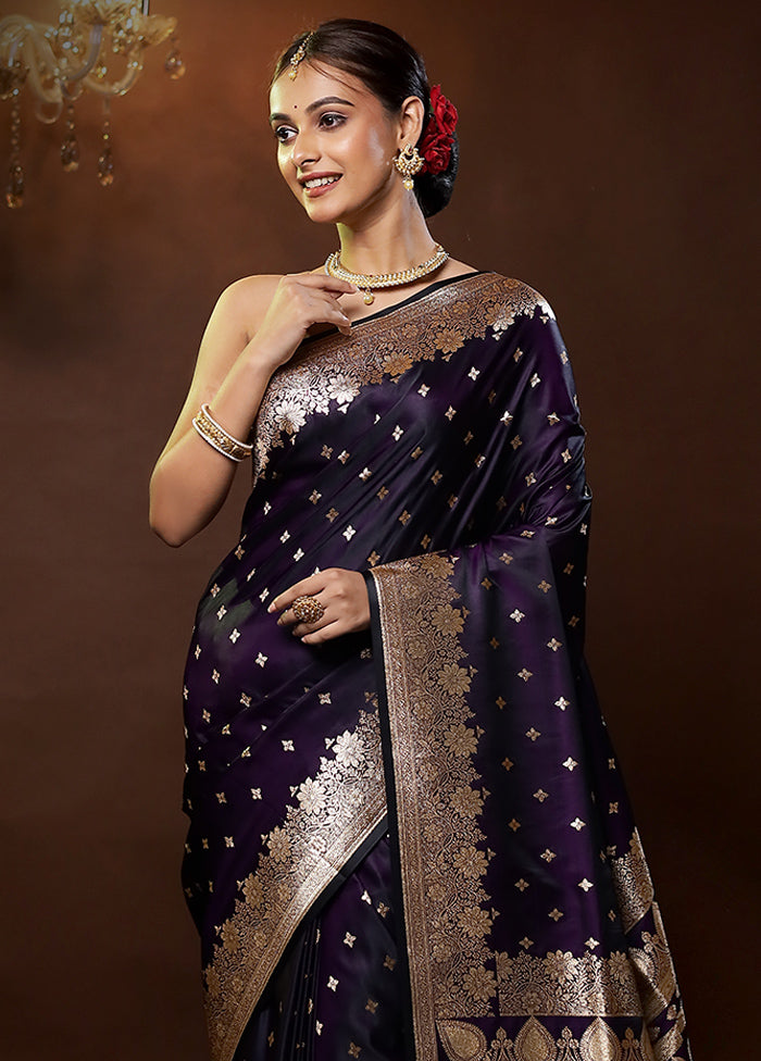 Purple Banarasi Silk Saree With Blouse Piece