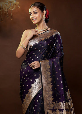 Purple Banarasi Silk Saree With Blouse Piece