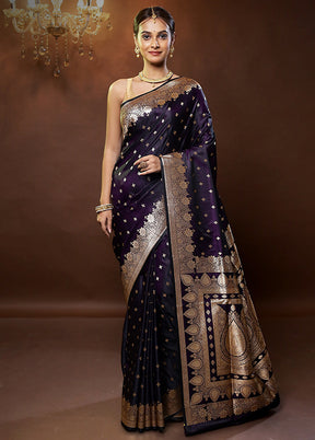 Purple Banarasi Silk Saree With Blouse Piece