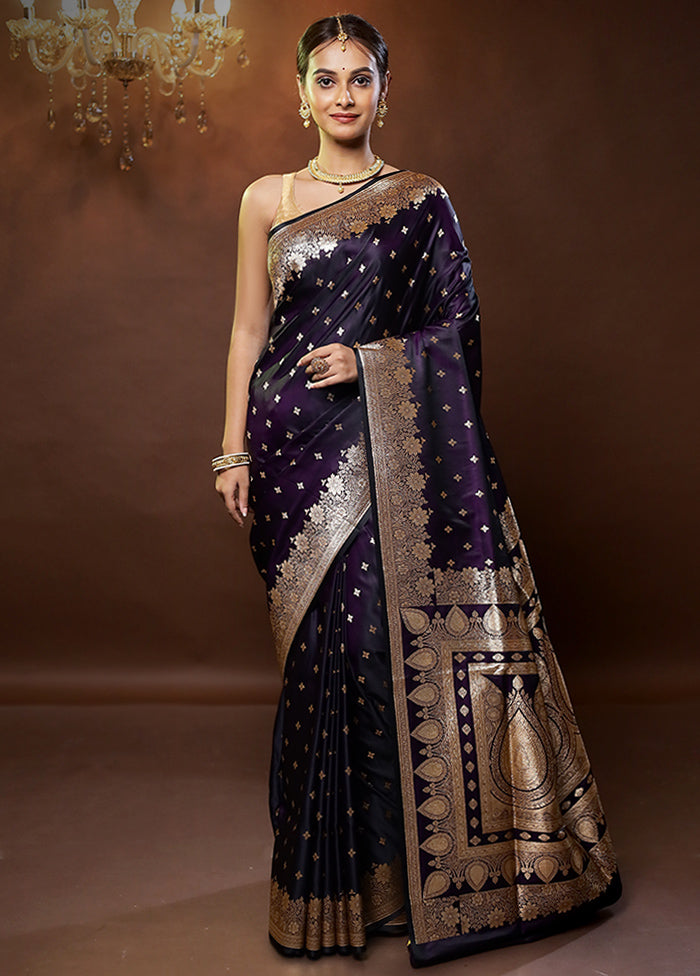 Purple Banarasi Silk Saree With Blouse Piece