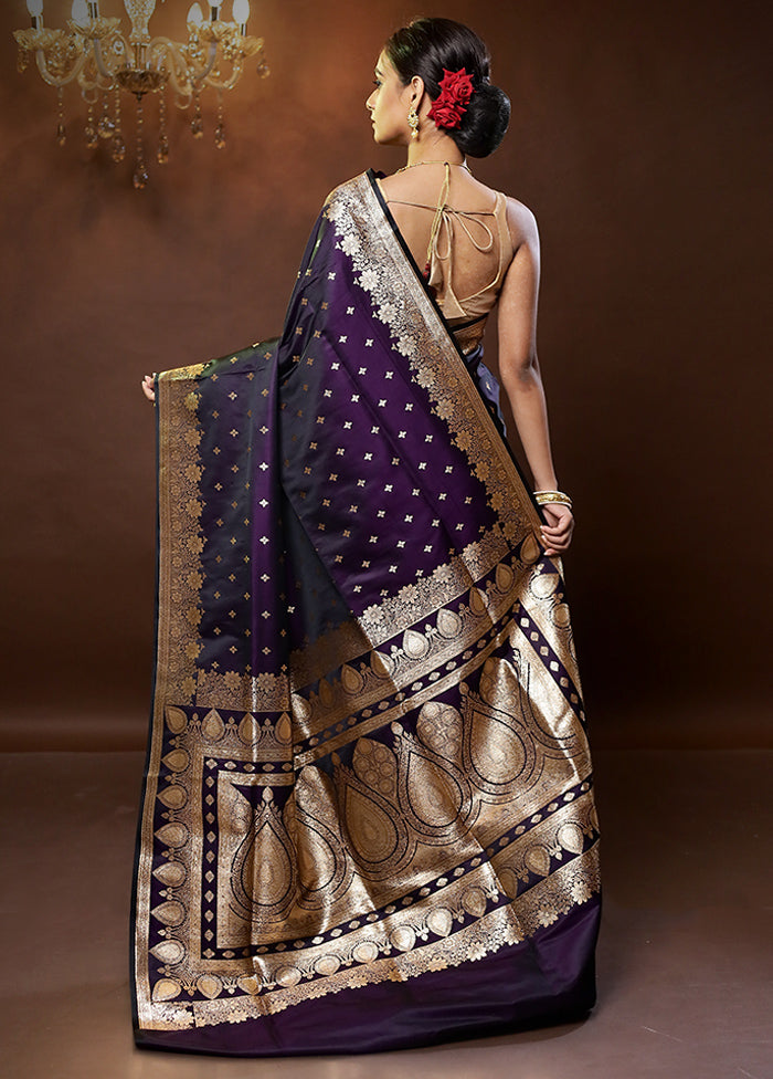 Purple Banarasi Silk Saree With Blouse Piece