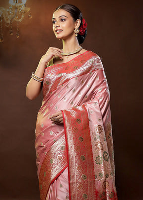 Pink Banarasi Silk Saree With Blouse Piece