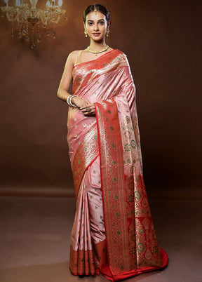 Pink Banarasi Silk Saree With Blouse Piece