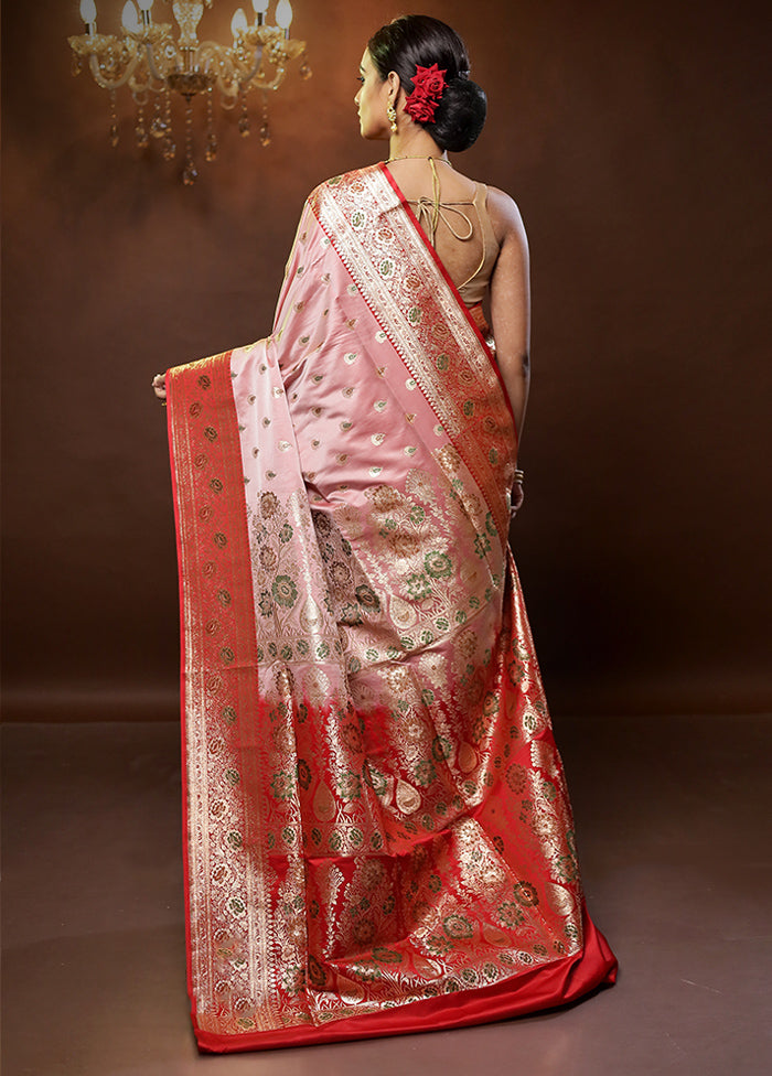 Pink Banarasi Silk Saree With Blouse Piece