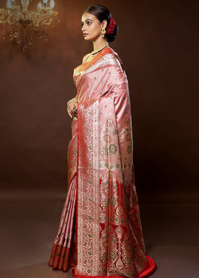 Pink Banarasi Silk Saree With Blouse Piece